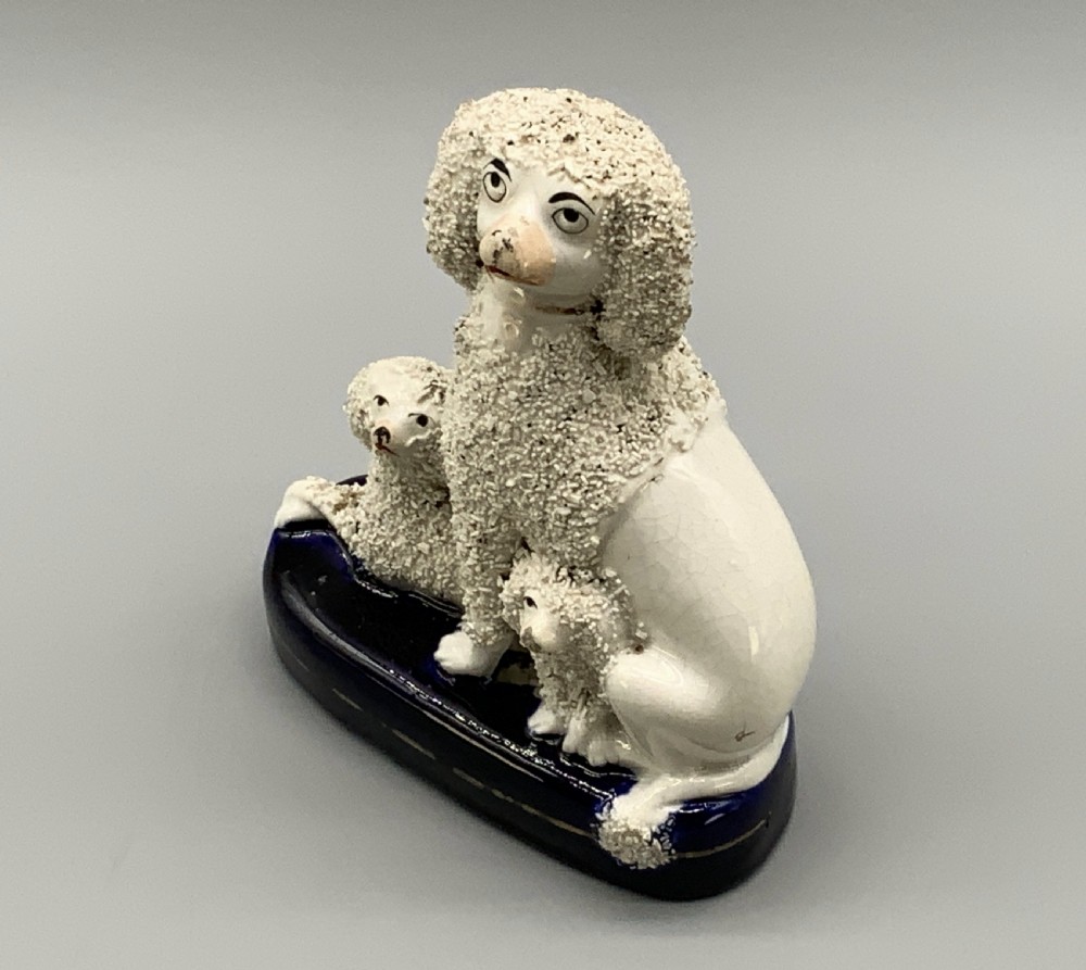 Circa 1910 Antique Staffordshire Pottery Poodle Family Figurine Statue
 View X