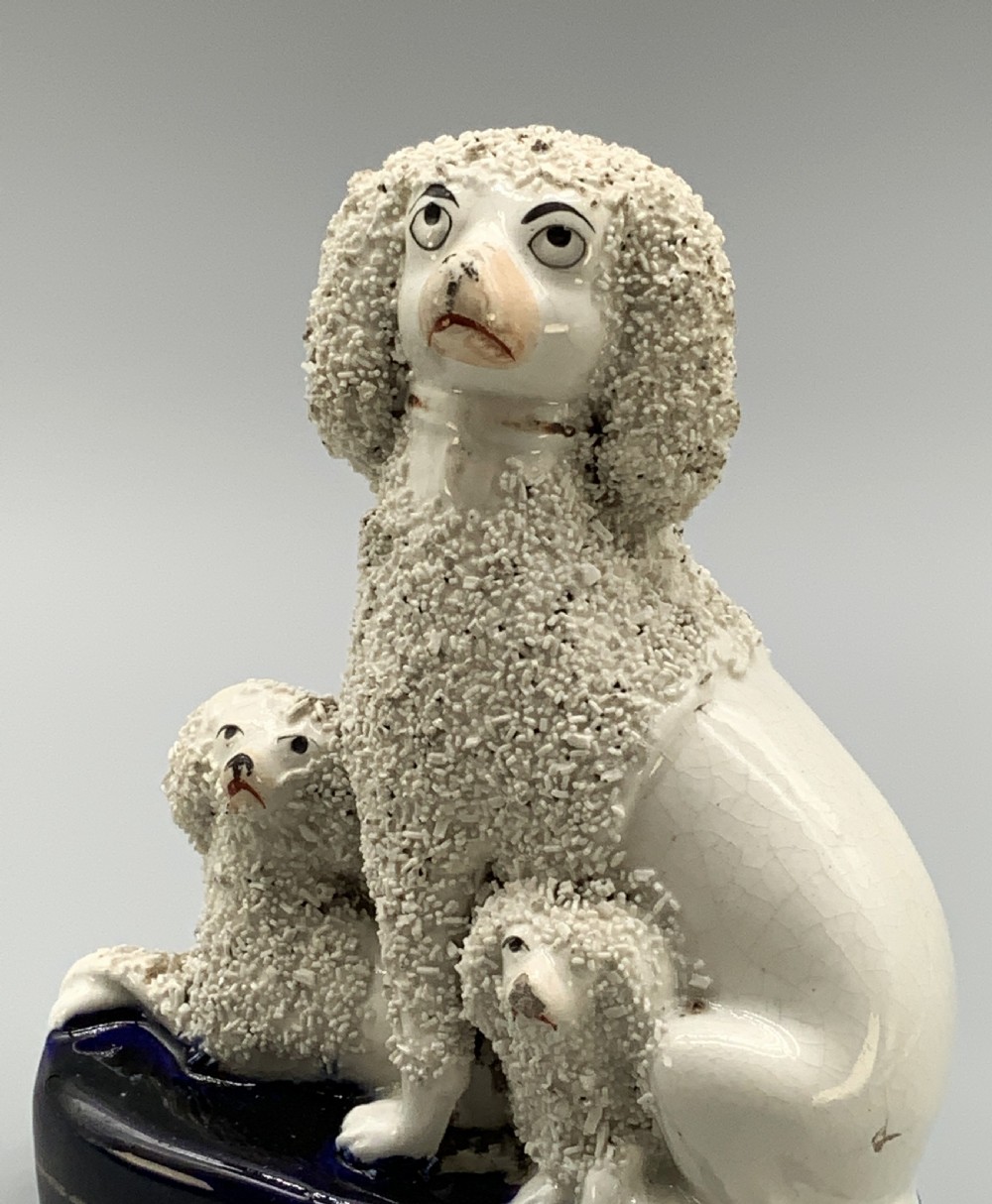 Circa 1910 Antique Staffordshire Pottery Poodle Family Figurine Statue
 View XIV