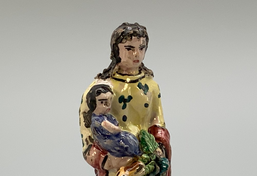 Circa 1810 Italian (Vietri) Polychrome Faience Pottery Figurine Group View X