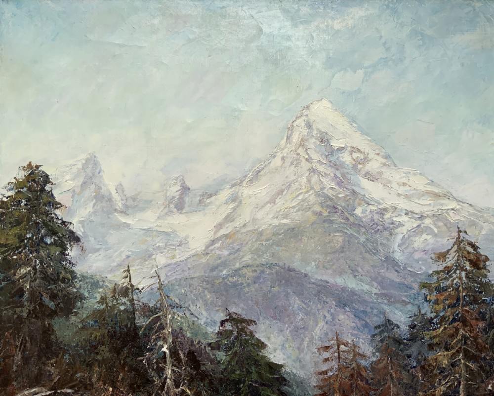 Large Superb Alpine Mountainous Forest Oil Painting - Signed View III
