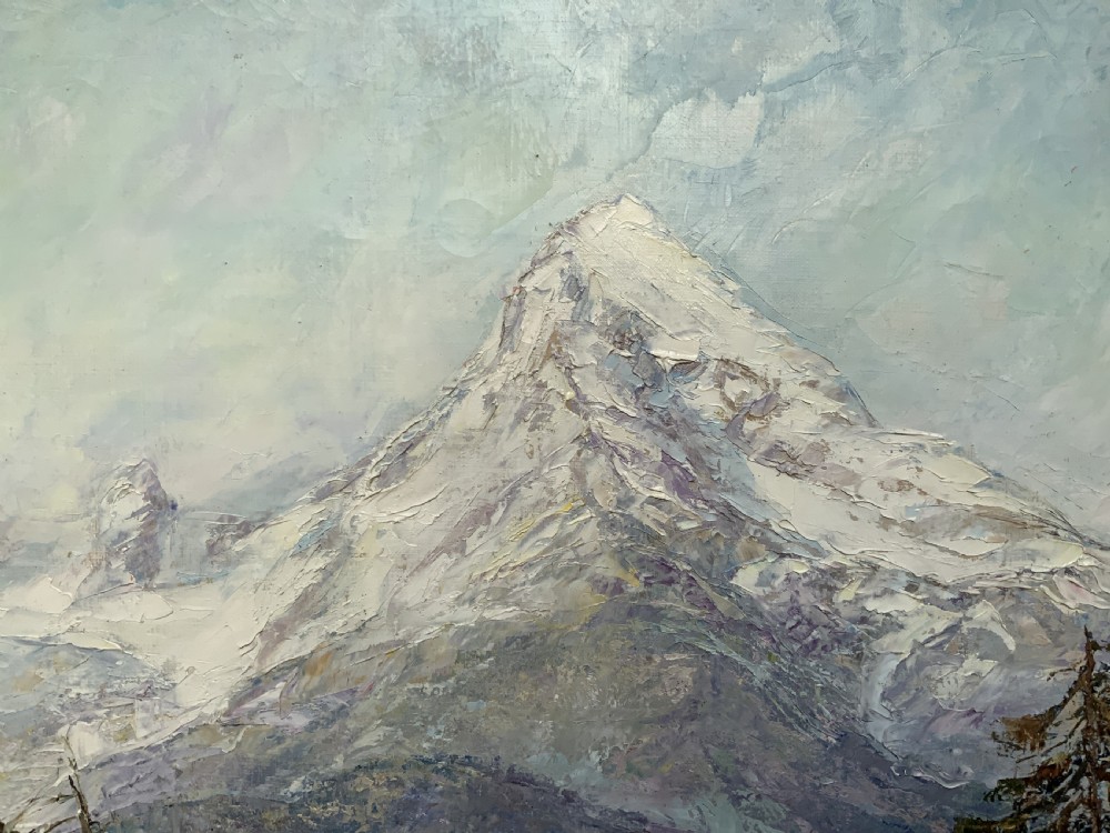Large Superb Alpine Mountainous Forest Oil Painting - Signed View X