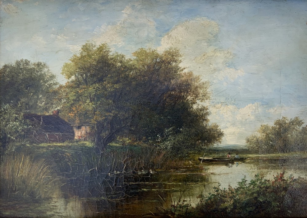 Att: Abraham Hulk Junior (British, 1851-1922) Duck Pond Riverscape Oil Painting View II