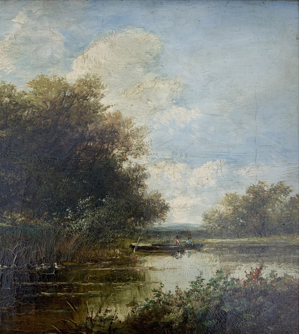 Att: Abraham Hulk Junior (British, 1851-1922) Duck Pond Riverscape Oil Painting View III