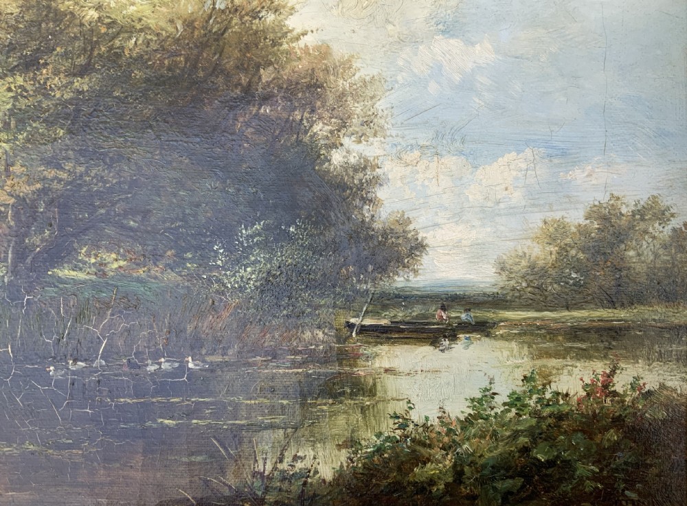 Att: Abraham Hulk Junior (British, 1851-1922) Duck Pond Riverscape Oil Painting View VI
