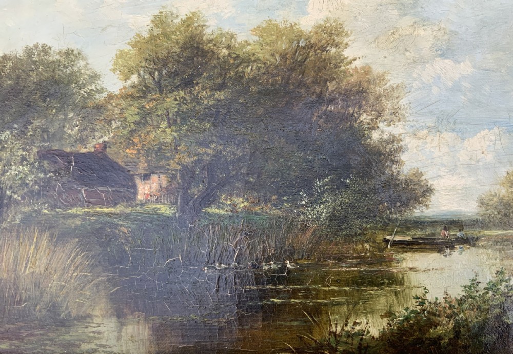 Att: Abraham Hulk Junior (British, 1851-1922) Duck Pond Riverscape Oil Painting View X