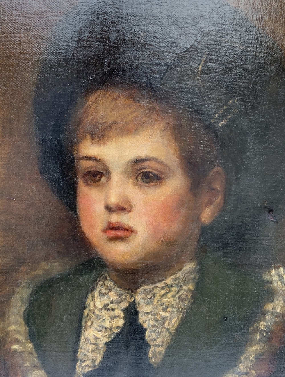 The Boy In White Lace - Exceptional 19th-Century Oil Portrait Painting View V