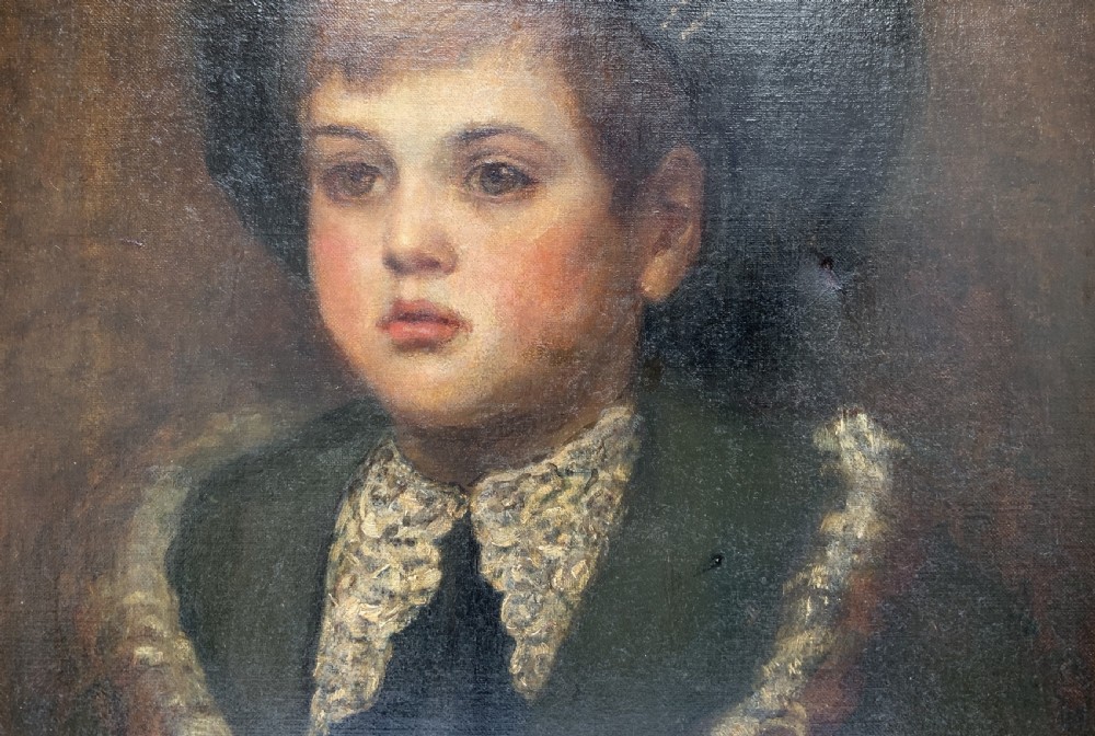 The Boy In White Lace - Exceptional 19th-Century Oil Portrait Painting View VI