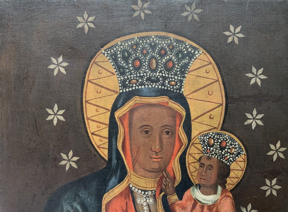 17th/18thC Polish School Oil on Canvas Double Portrait Painting Religious Icon View II