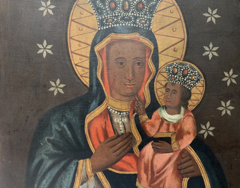 17th/18thC Polish School Oil on Canvas Double Portrait Painting Religious Icon View III