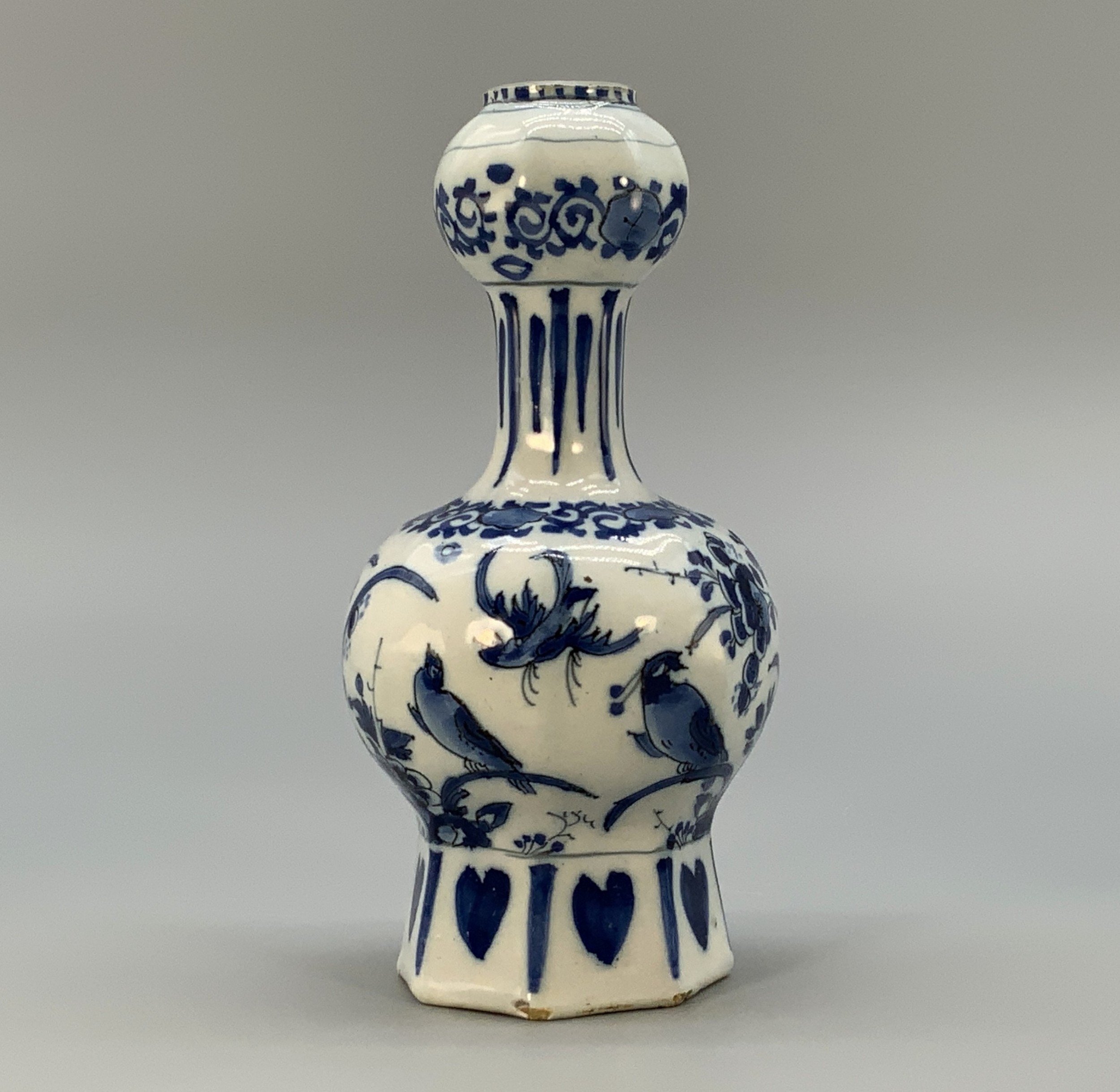 Small 18th-Century Dutch Delft Octagonal Chinoiserie Blue and White Faience Vase