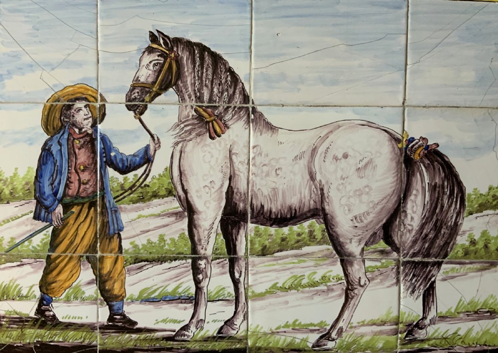 Dutch Delft Tile Tableau 18th-Century Polychrome Wall Picture Horse & Traine View III