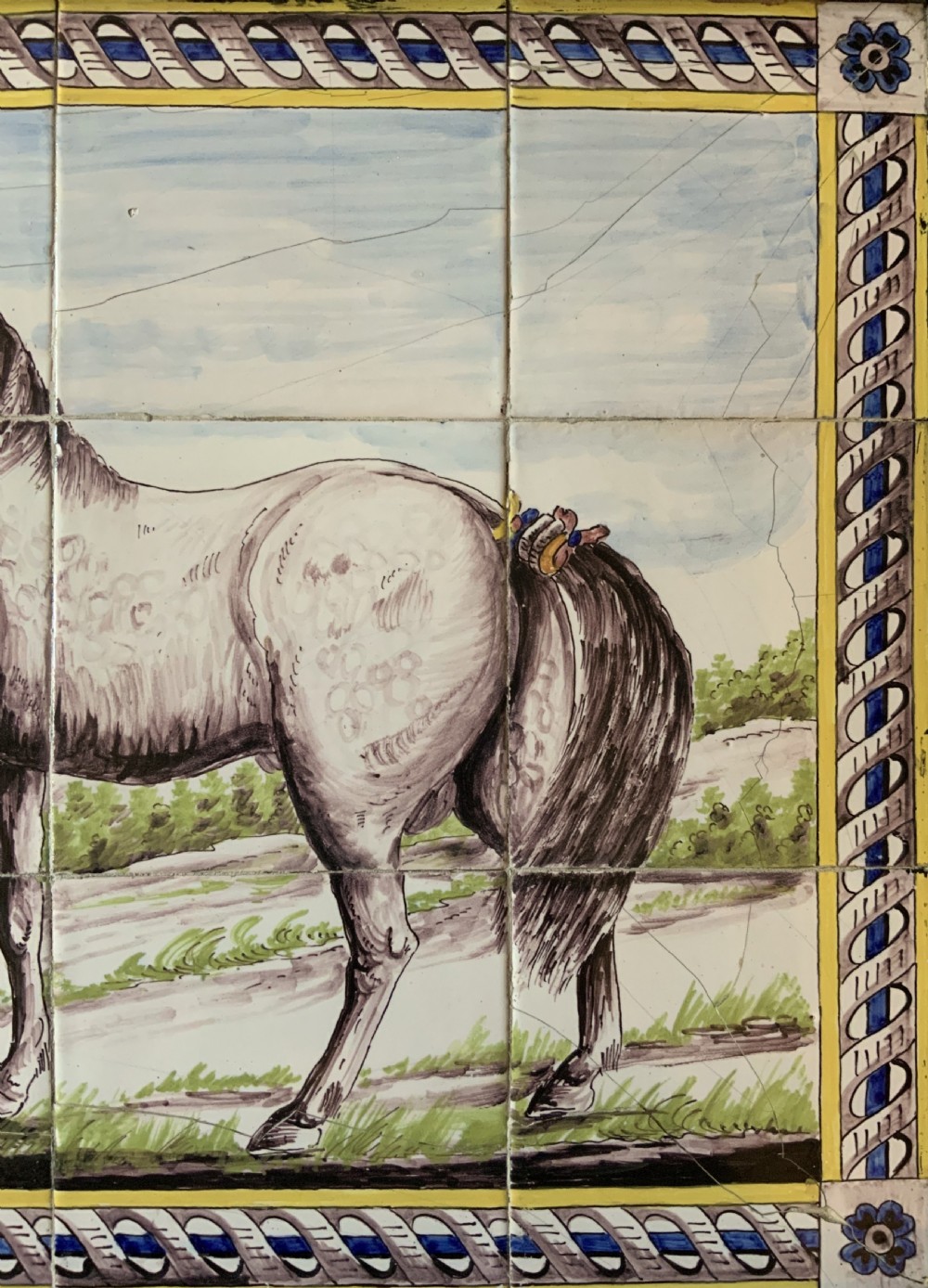 Dutch Delft Tile Tableau 18th-Century Polychrome Wall Picture Horse & Traine View VI