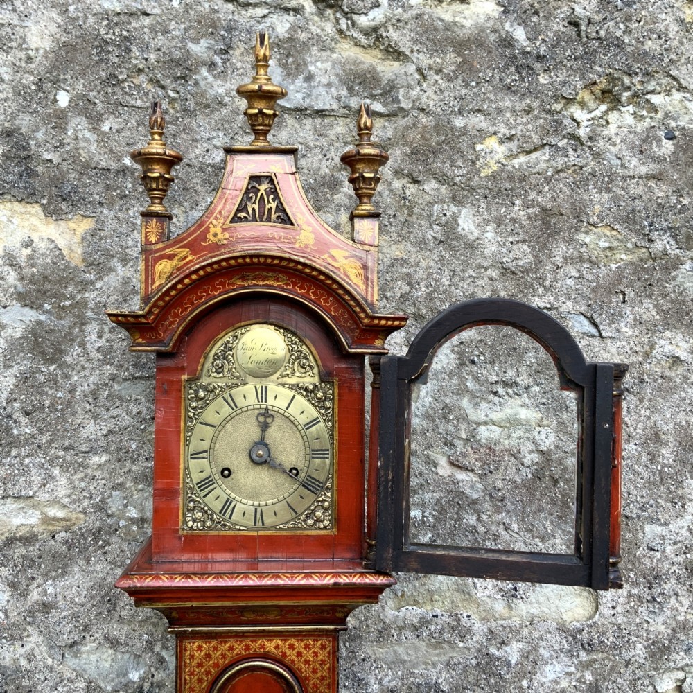 Rare 18th-Century Slim London Chinoiserie Lacquered 8-Day Longcase Clock C. 1780 View VII