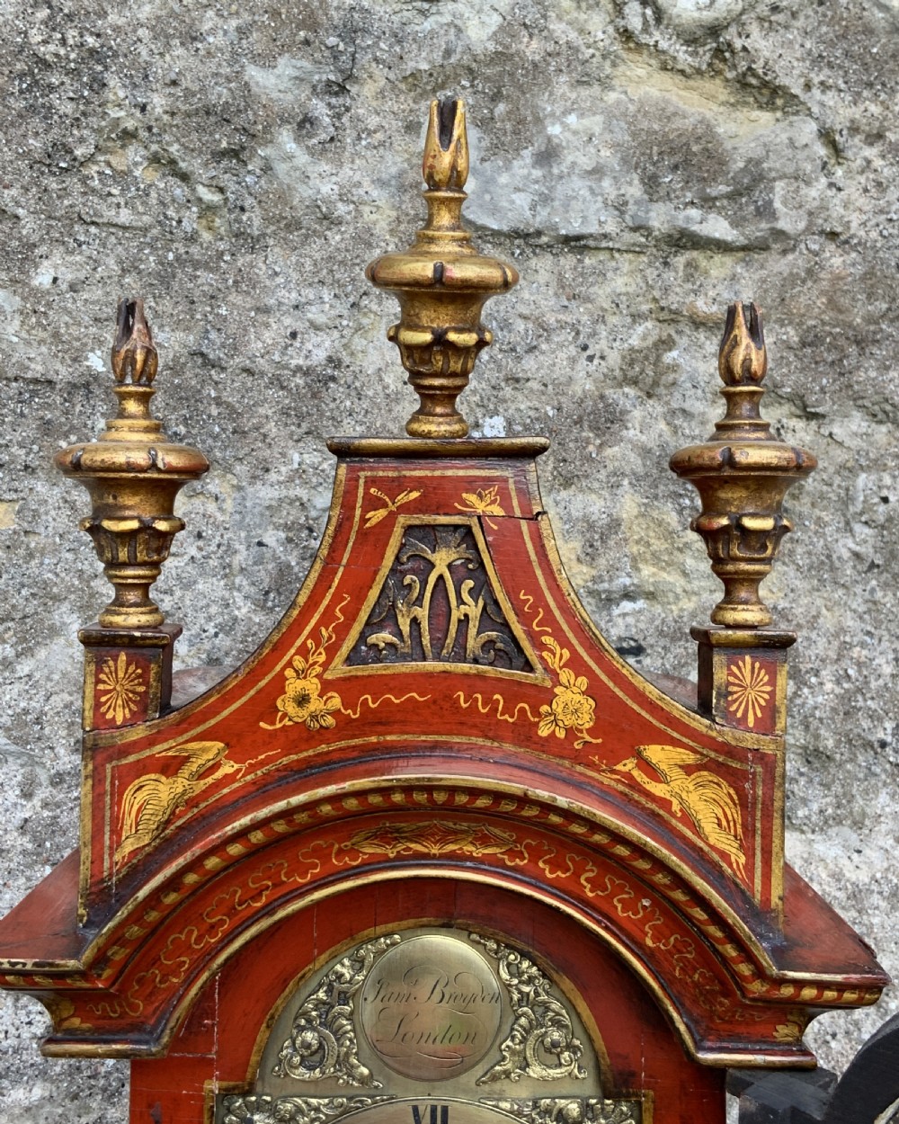 Rare 18th-Century Slim London Chinoiserie Lacquered 8-Day Longcase Clock C. 1780 View VIII