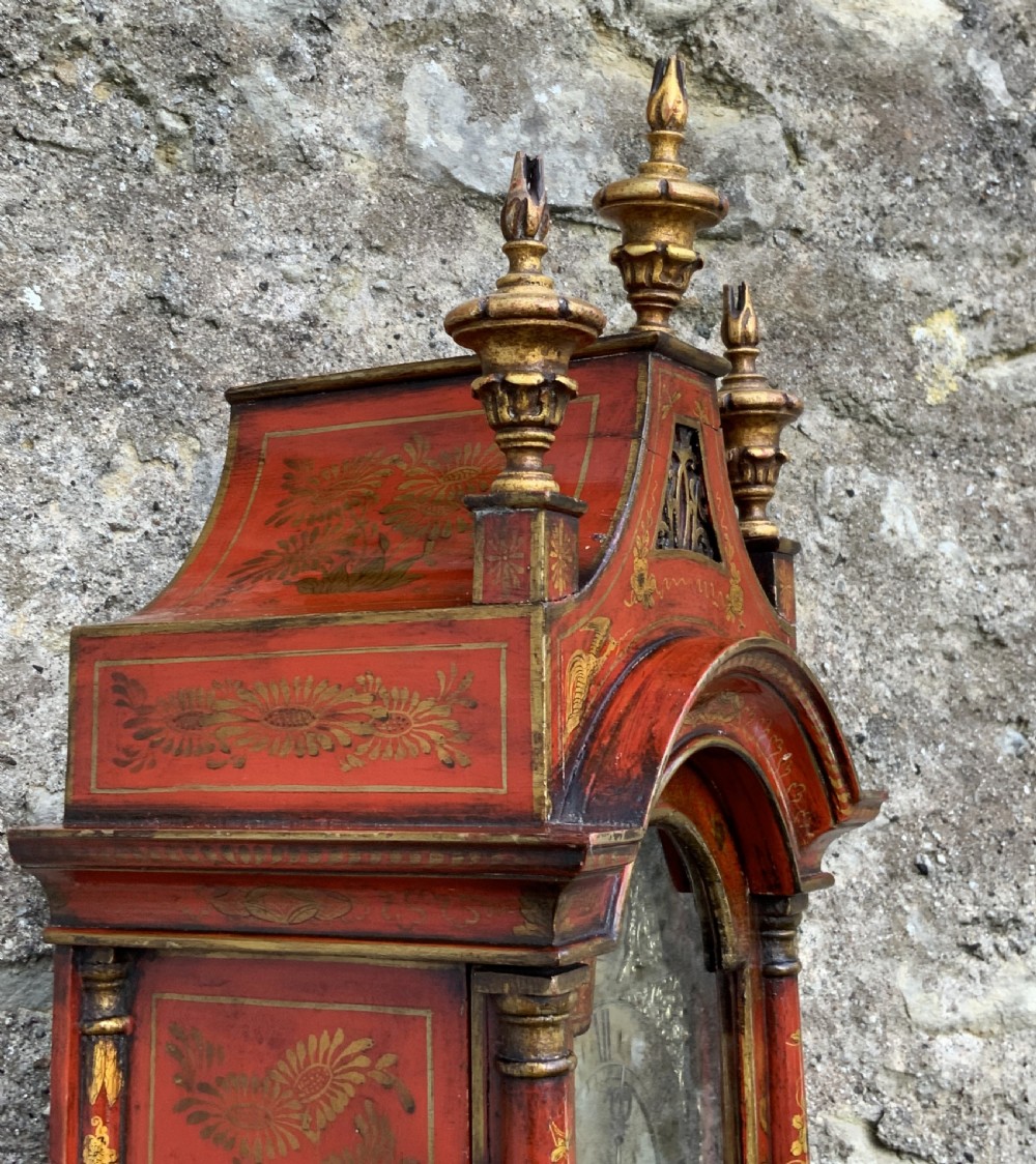 Rare 18th-Century Slim London Chinoiserie Lacquered 8-Day Longcase Clock C. 1780 View XI