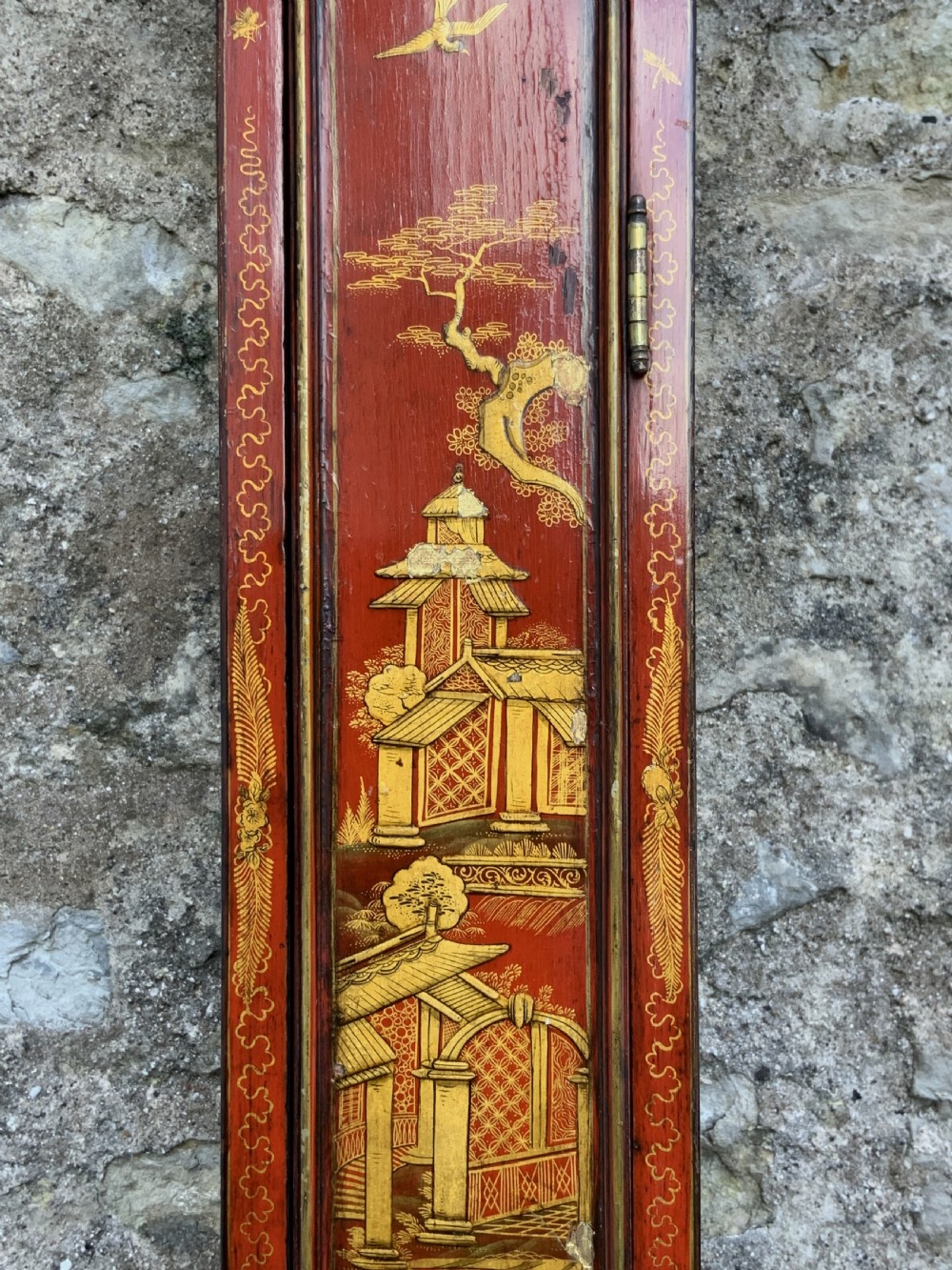 Rare 18th-Century Slim London Chinoiserie Lacquered 8-Day Longcase Clock C. 1780 View XIV