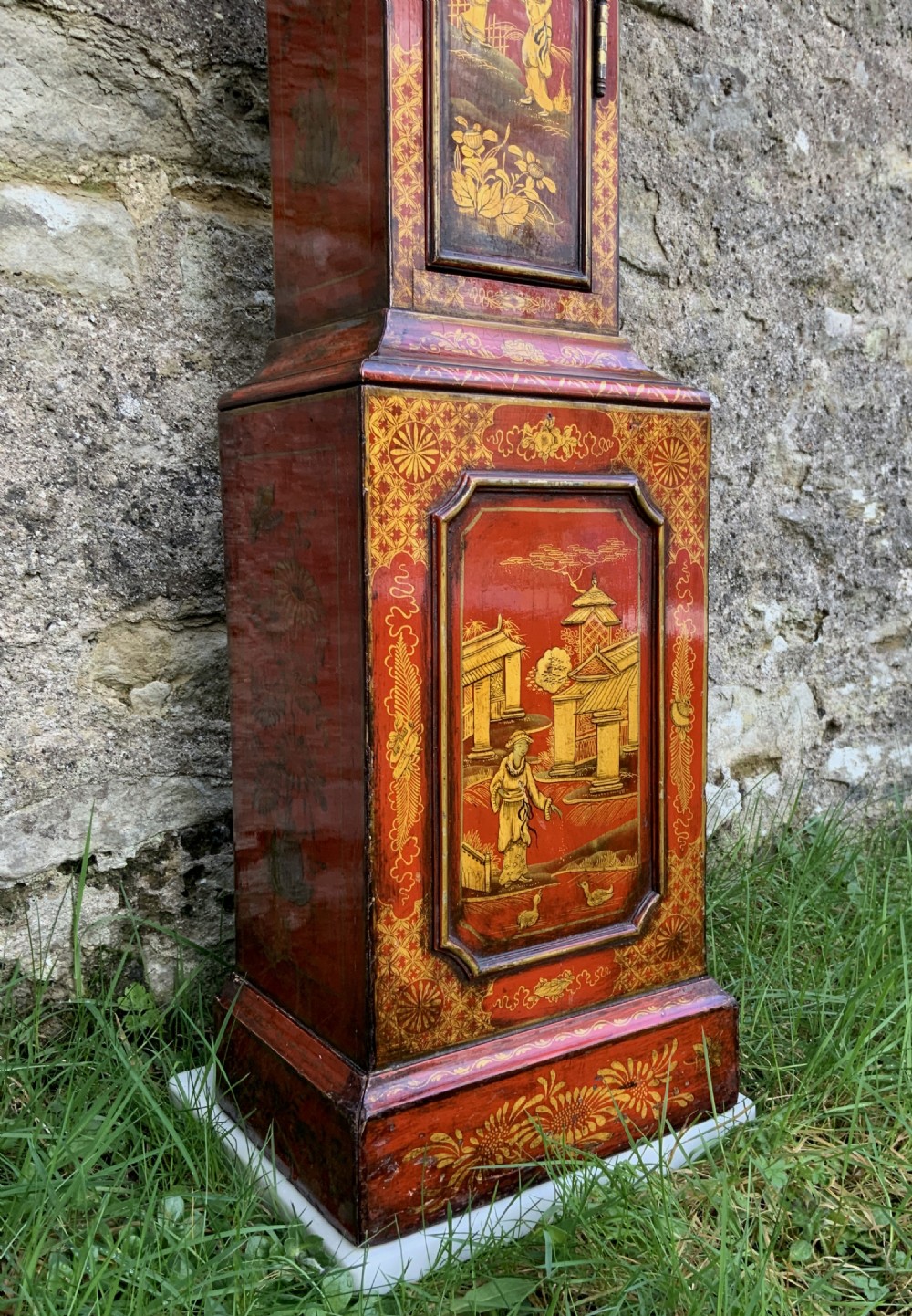 Rare 18th-Century Slim London Chinoiserie Lacquered 8-Day Longcase Clock C. 1780 View XVII