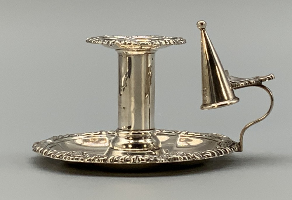 Antique Sold Sterling Silver Chamberstick Candle Holder Hallmarked