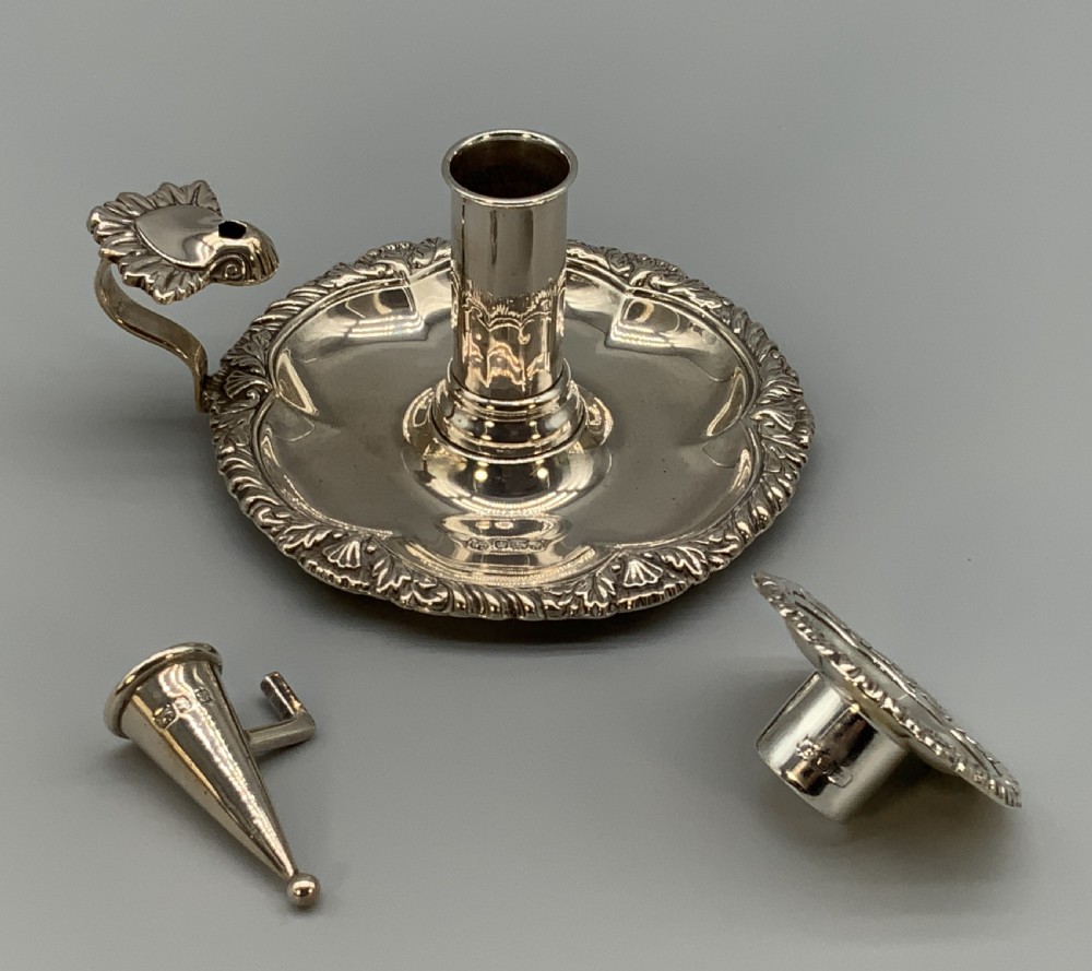 Antique Sold Sterling Silver Chamberstick Candle Holder Hallmarked View IV