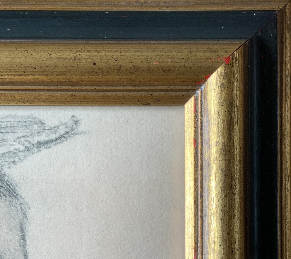 A framed portrait drawing of a bearded man in Tudor attire titled The Lord Vaux, presented in a black and gilt wooden frame. View VII