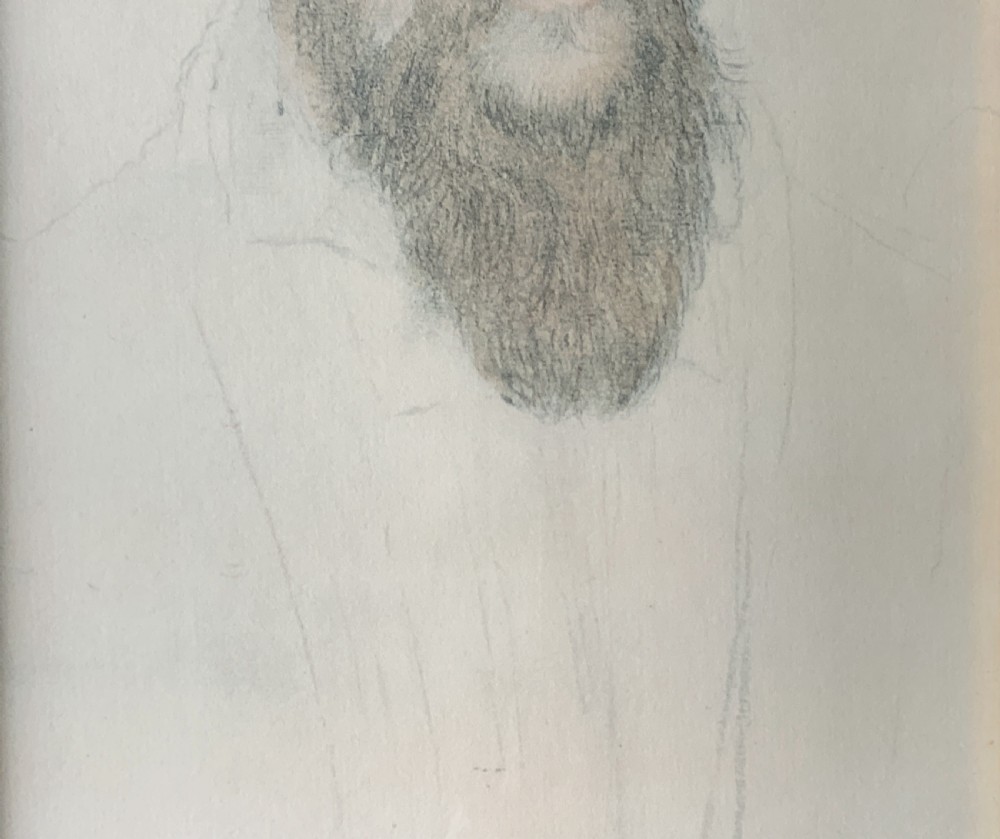 A framed portrait drawing of a bearded man in Tudor attire titled The Lord Vaux, presented in a black and gilt wooden frame. View VIII