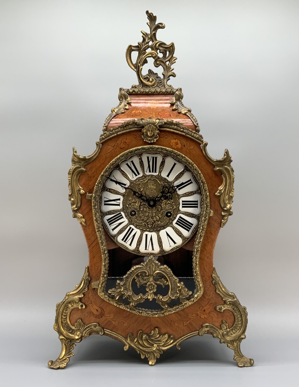 Large Marquetry Mantel Clock 18thC Boulle Style Mid-Century 8-day Bim-Bam Chime