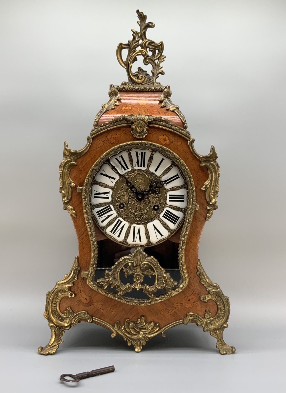 Large Marquetry Mantel Clock 18thC Boulle Style Mid-Century 8-day Bim-Bam Chime View IX