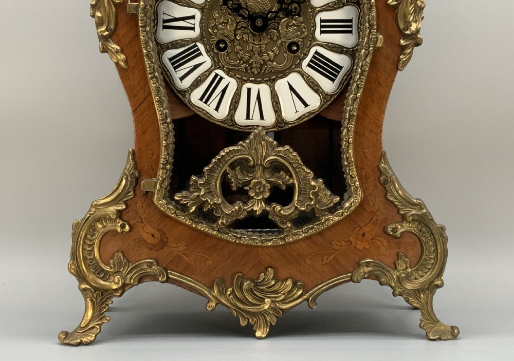 Large Marquetry Mantel Clock 18thC Boulle Style Mid-Century 8-day Bim-Bam Chime View XI