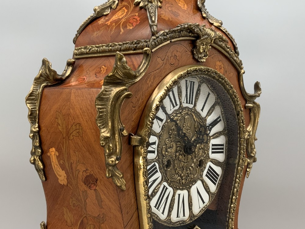 Large Marquetry Mantel Clock 18thC Boulle Style Mid-Century 8-day Bim-Bam Chime View XIV