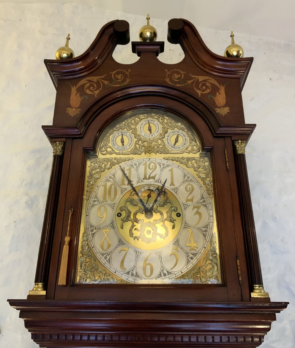 Substantial Exceptional Edwardian 9-Tube Musical Marquetry Longcase Clock View III