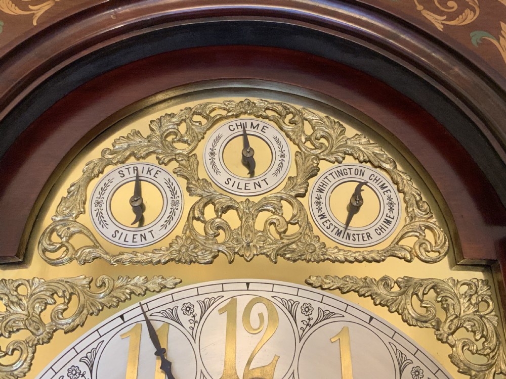Substantial Exceptional Edwardian 9-Tube Musical Marquetry Longcase Clock View VII