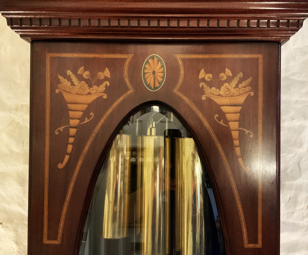 Substantial Exceptional Edwardian 9-Tube Musical Marquetry Longcase Clock View XIII