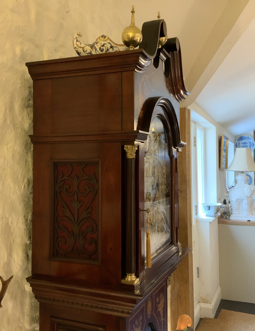Substantial Exceptional Edwardian 9-Tube Musical Marquetry Longcase Clock View XVIII