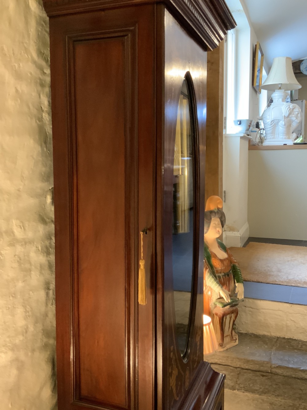 Substantial Exceptional Edwardian 9-Tube Musical Marquetry Longcase Clock View XIX