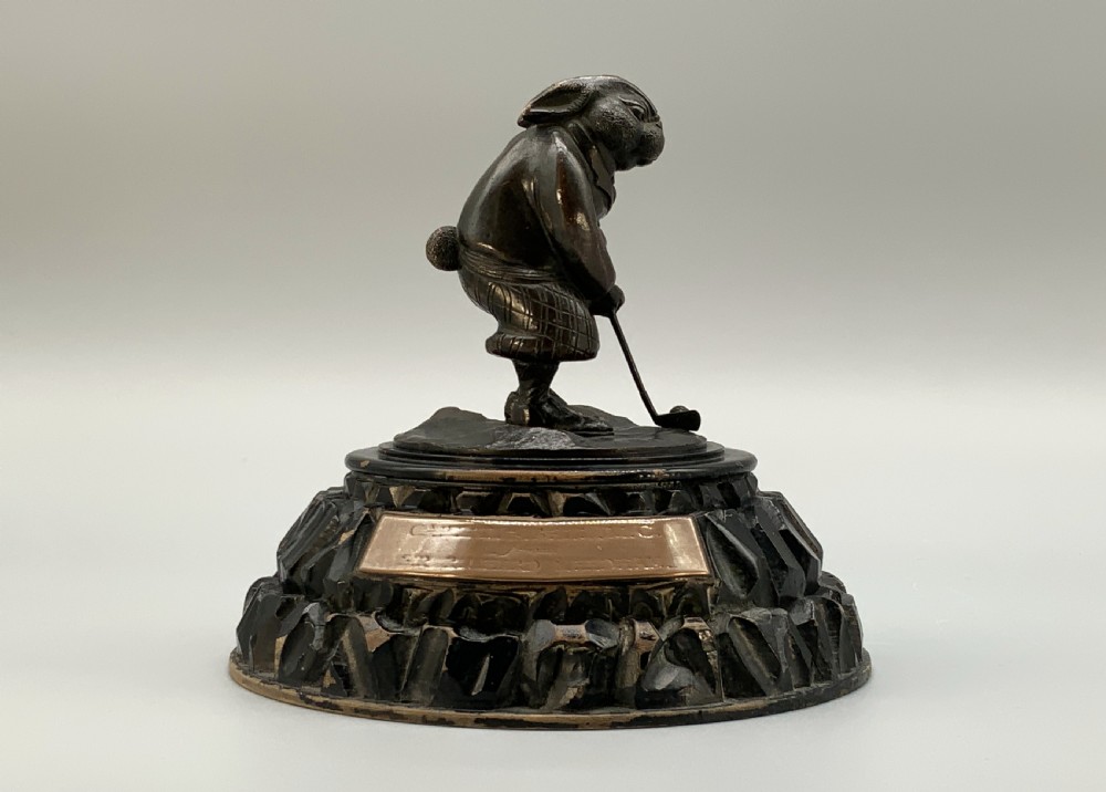 Antique Bronze Rabbit Golfer Novelty Desktop Statue Figurine Sculpture