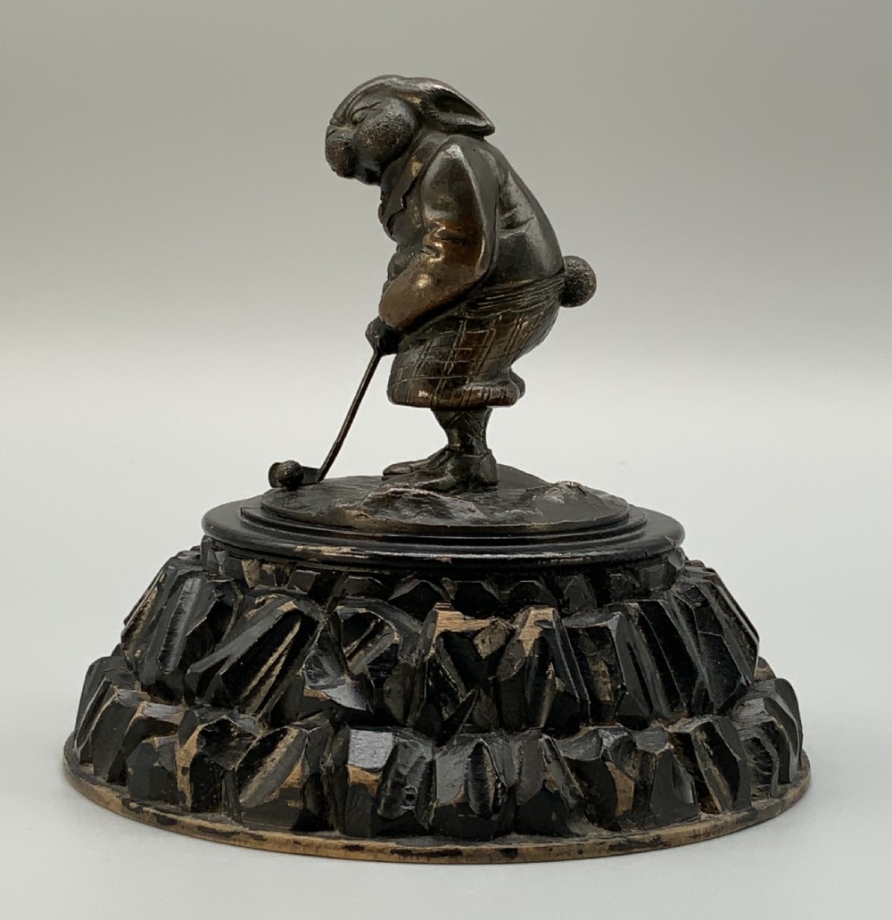 Antique Bronze Rabbit Golfer Novelty Desktop Statue Figurine Sculpture View VI