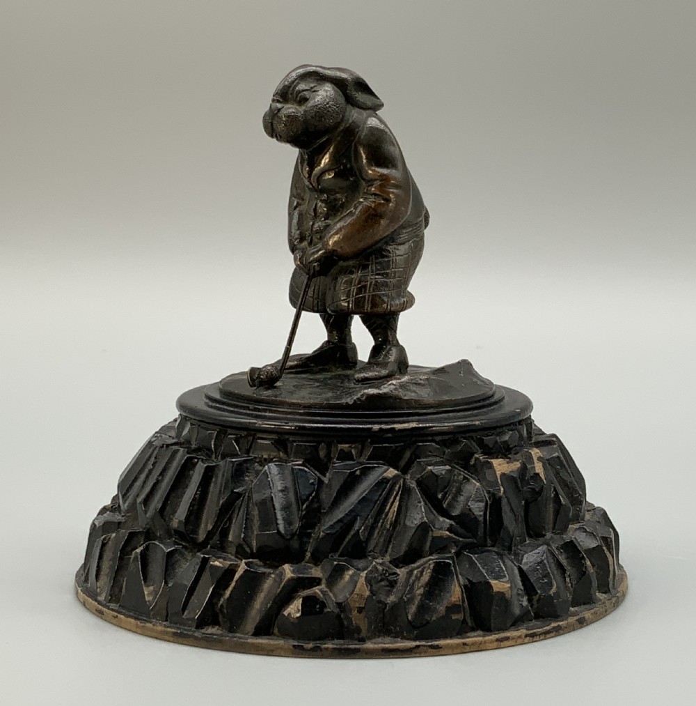 Antique Bronze Rabbit Golfer Novelty Desktop Statue Figurine Sculpture View VII