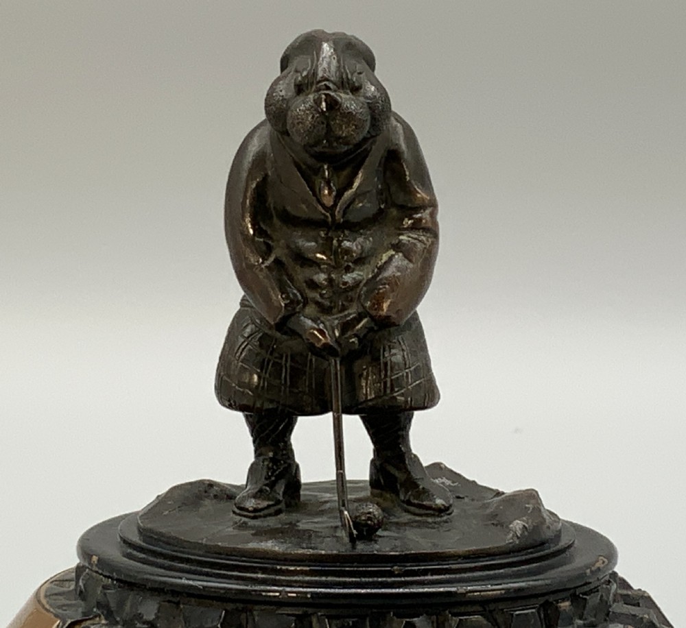 Antique Bronze Rabbit Golfer Novelty Desktop Statue Figurine Sculpture View XI