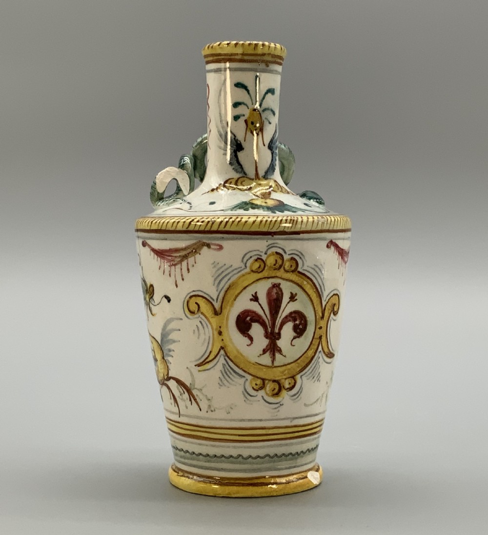 Pair Italian Majolica Renaissance Revival Snake Bottle Vases Polychrome 19thC View XII
