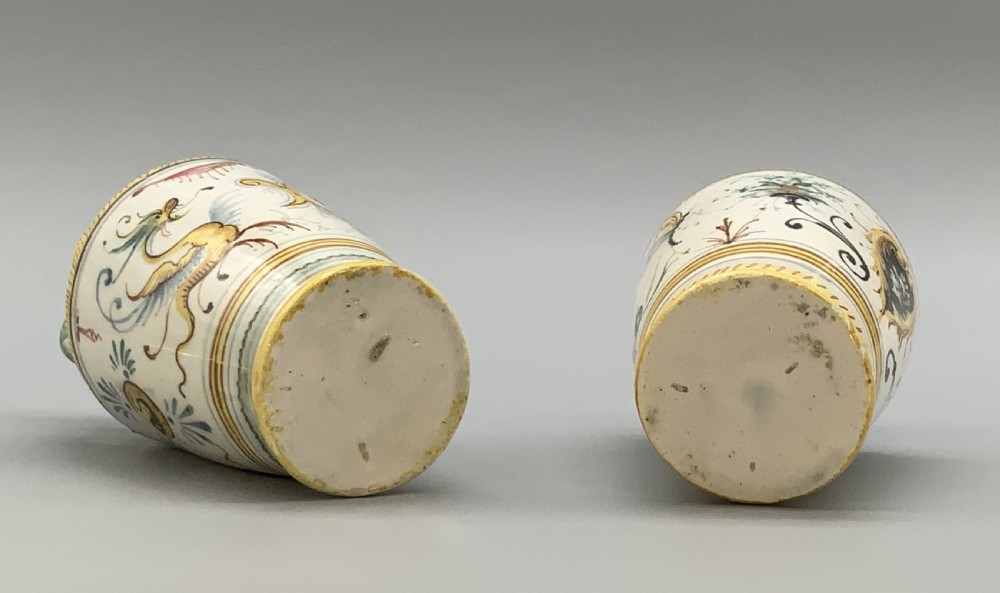 Pair Italian Majolica Renaissance Revival Snake Bottle Vases Polychrome 19thC View XVIII