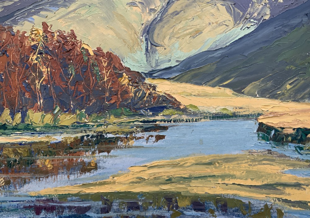Scottish Impressionist Impasto Oil Painting Mountainous Landscape Mid-Century View X