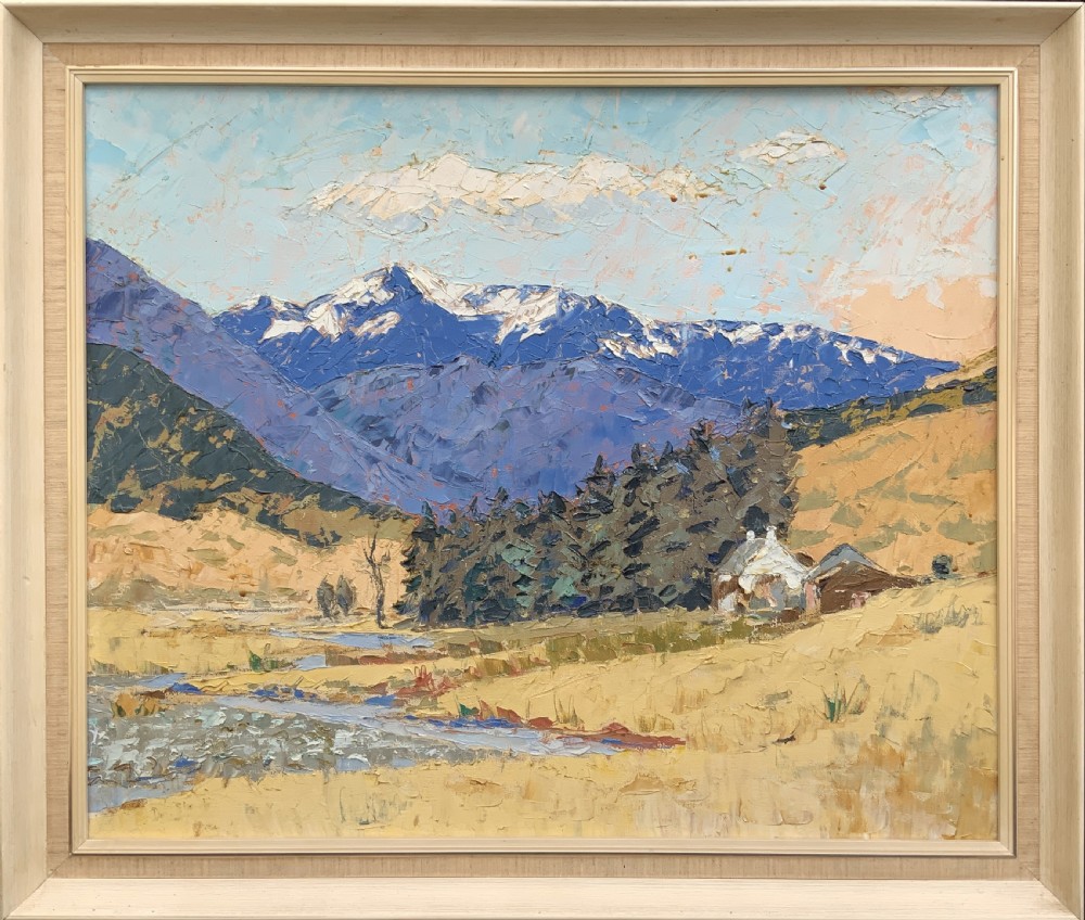 Scottish Impressionist Impasto Oil Painting Snow-Capped Landscape Mid-Century