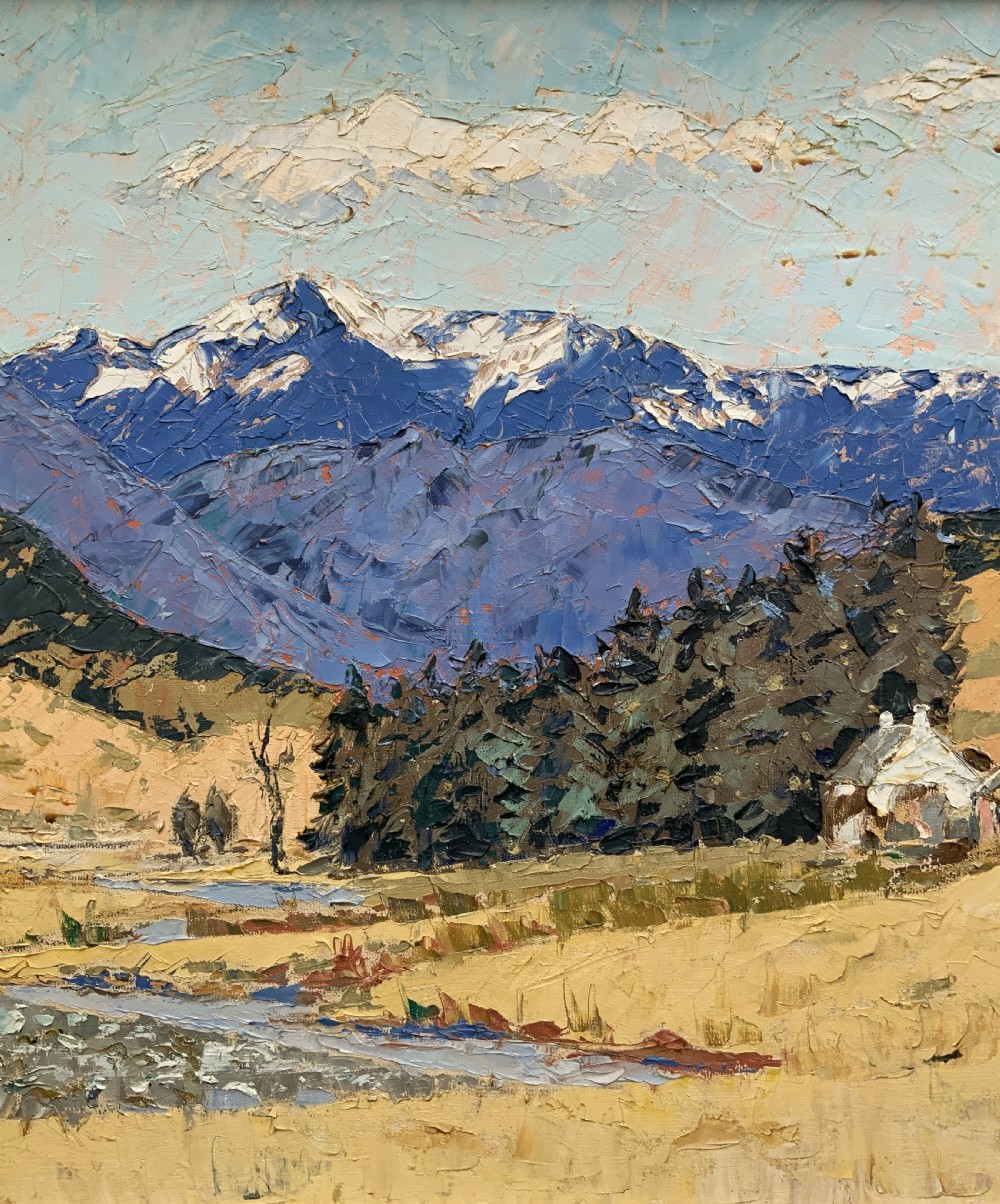 Scottish Impressionist Impasto Oil Painting Snow-Capped Landscape Mid-Century View VI