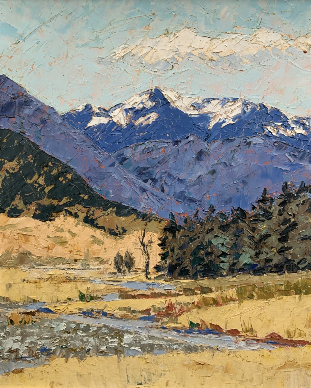 Scottish Impressionist Impasto Oil Painting Snow-Capped Landscape Mid-Century View VII