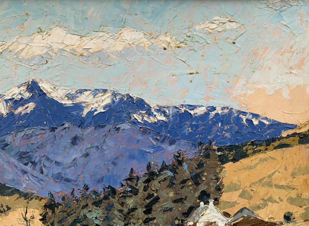 Scottish Impressionist Impasto Oil Painting Snow-Capped Landscape Mid-Century View X