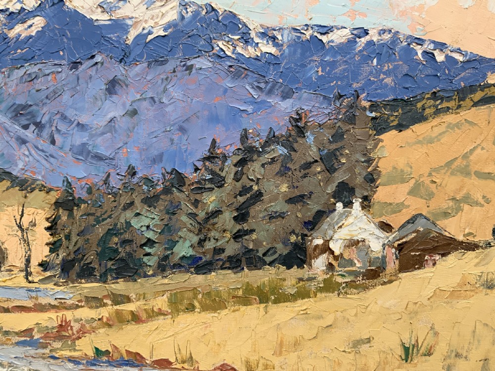 Scottish Impressionist Impasto Oil Painting Snow-Capped Landscape Mid-Century View XII
