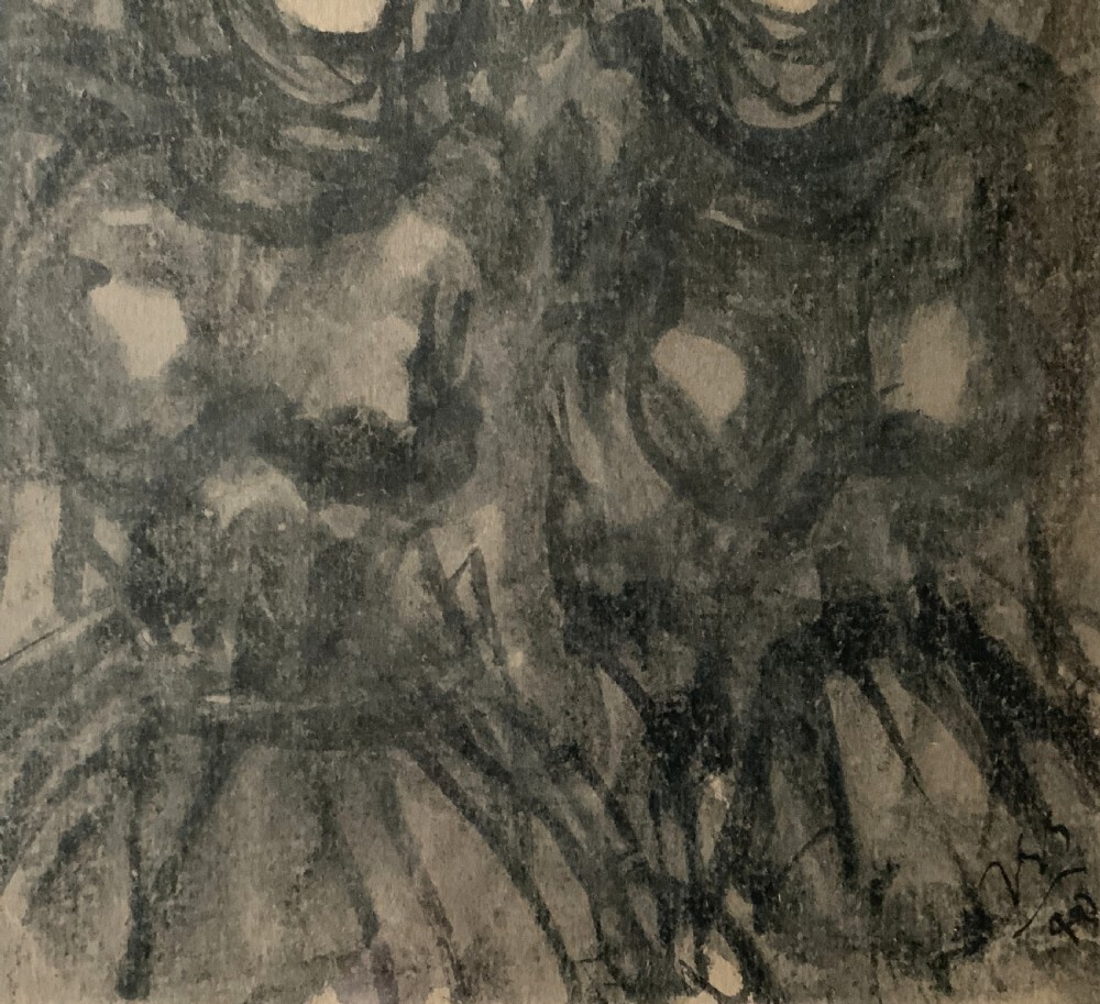 Twin Sisters by Jean-Georges Simon (1894-1968) Ink and Wash Portrait Painting View VII