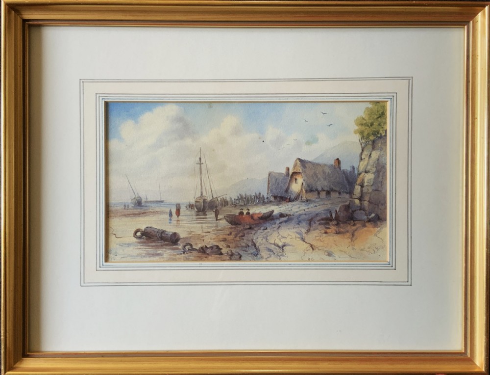 Seascape Watercolour Painting by Rose Emily Stanton (1838-1908) Harbour & Boats