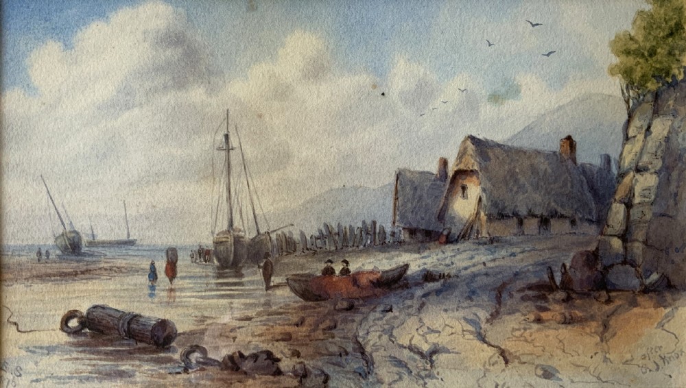 Seascape Watercolour Painting by Rose Emily Stanton (1838-1908) Harbour & Boats View II