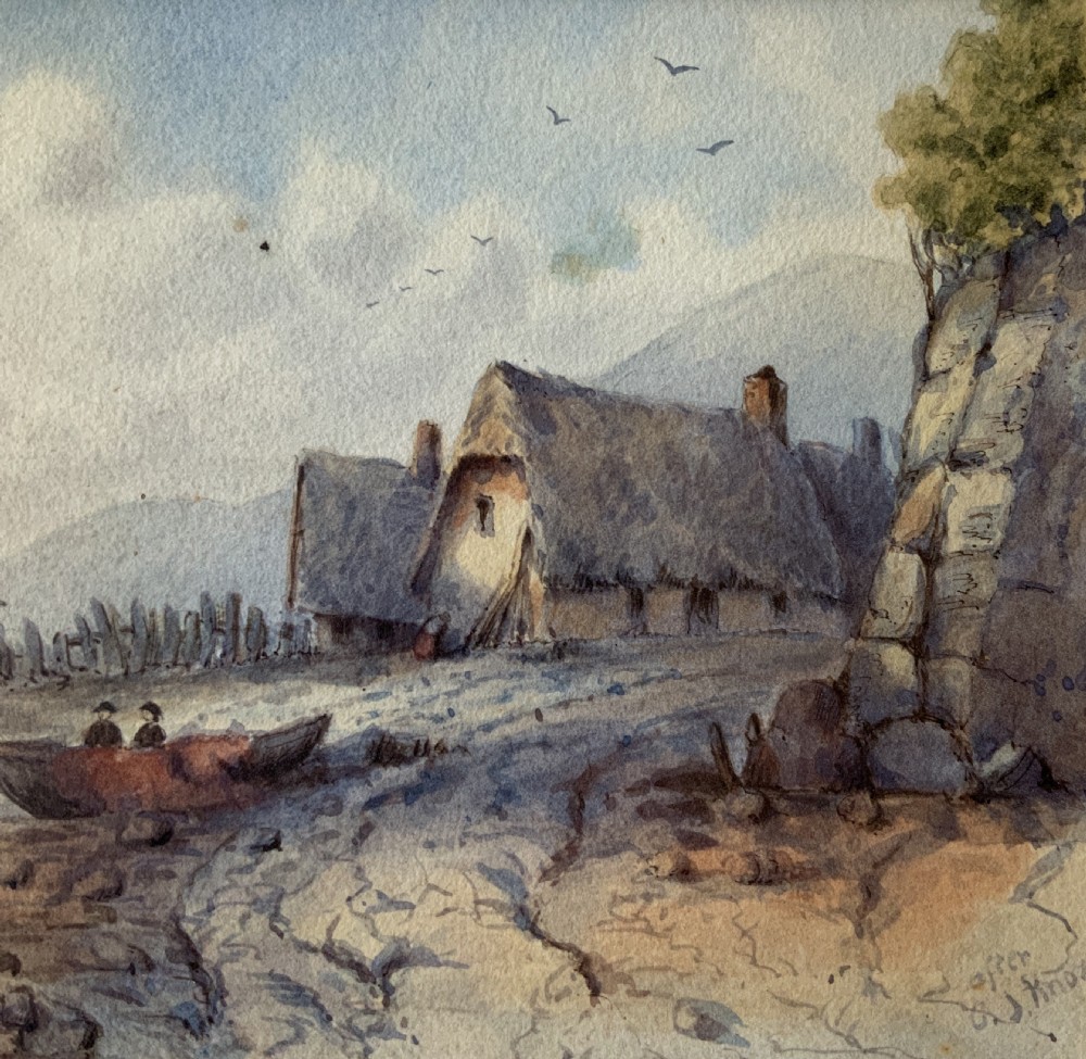 Seascape Watercolour Painting by Rose Emily Stanton (1838-1908) Harbour & Boats View III